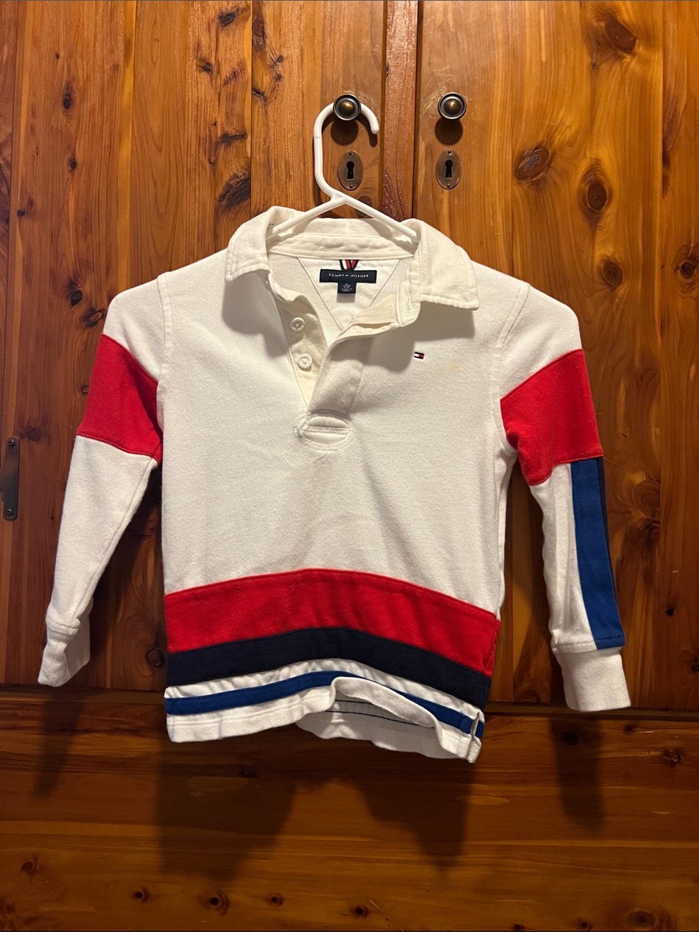 Tommy Hilfiger Kids White Rugby Shirt with Red & Blue Accents